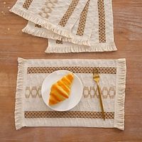 Cotton and Linen Meal Mat Fabric Tassel Tableware Mat Dual Color Splicing Woven Jacquard Insulated Bowl Mat Amazon Fabric Meal Mat Lightinthebox - thumbnail