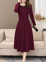 Round Neck Plain Skater Dress - thumbnail