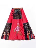 Chinese Style Stitching Printed Skirt