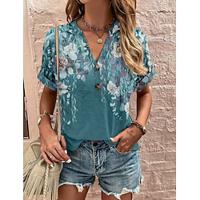 Women's Henley Shirt Floral Vacation Weekend Button Print Black Short Sleeve Fashion V Neck Summer Lightinthebox - thumbnail