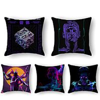 Cushion Cover 5PCS Linen Soft Print Square Throw Pillow Cover Cushion Case Pillowcase for Sofa Bedroom 45 x 45 cm (18 x 18 Inch) Superior Quality Mashine Washable Lightinthebox - thumbnail