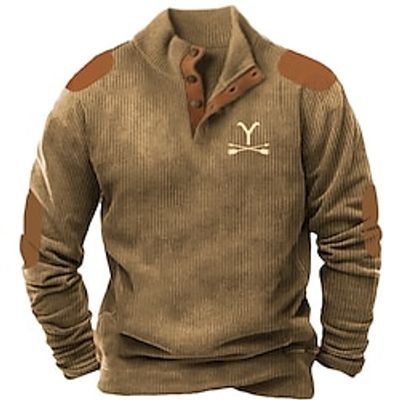 Letter Graphic Prints Fashion Cool Casual Men's 3D Print Sweatshirt Pullover Holiday Going out Streetwear Sweatshirts Brown Army Green Dark Blue Stand Collar Button Print Spring   Fall Designer Lightinthebox