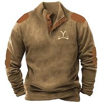 Letter Graphic Prints Fashion Cool Casual Men's 3D Print Sweatshirt Pullover Holiday Going out Streetwear Sweatshirts Brown Army Green Dark Blue Stand Collar Button Print Spring   Fall Designer Lightinthebox - thumbnail