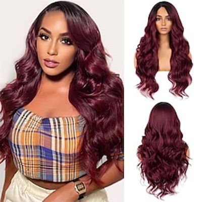 Wigs for Women 26inch Long Ombre Wine Red Center Parting Wavy Wigs for WomenBig Bouncy Fluffy Heat Resistant Synthetic Fiber WigsIdeal for Everyday and Parties Lightinthebox