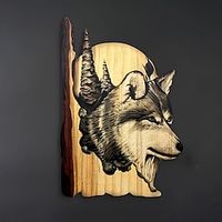 Animal Carving Handcraft Wall Hanging Sculpture, Wood Raccoon Bear Deer Hand Painted Decoration, For Home Living Room Lightinthebox - thumbnail