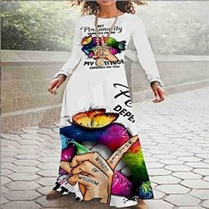 Women's Casual Dress Long Dress Maxi Dress Green Black Blue Long Sleeve Heart Print Winter Fall Spring Crew Neck Casual Christmas Daily 2022 S M L XL XXL 3XL 4XL 5XL Lightinthebox