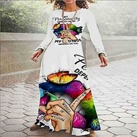 Women's Casual Dress Long Dress Maxi Dress Green Black Blue Long Sleeve Heart Print Winter Fall Spring Crew Neck Casual Christmas Daily 2022 S M L XL XXL 3XL 4XL 5XL Lightinthebox - thumbnail