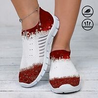 Women's Sneakers Slip-Ons Print Shoes Plus Size Flyknit Shoes Outdoor Daily Flat Heel Round Toe Closed Toe Fashion Sporty Casual Running Walking Tissage Volant Loafer Color Block Star Cut-out Red Lightinthebox