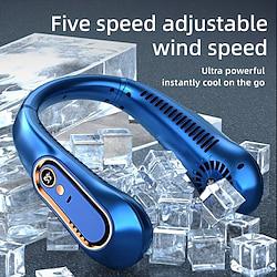 Bladeless Hanging Neck Fan with 5 Speeds and Digital Display - Portable USB Cooler for Outdoor Use with Super Strong Technology Lightinthebox