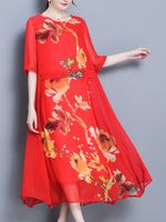 Elegant Printed Half Sleeve Chiffon Dress