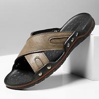 Men's Sandals Slippers Flip-Flops Retro Walking Vintage Daily Beach Leather Comfortable Dark Red Black Spring Fall Lightinthebox - thumbnail