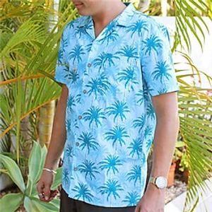 Men's Shirt Summer Hawaiian Shirt Coconut Tree Graphic Prints Turndown Blue Casual Holiday Short Sleeve Button-Down Print Clothing Apparel Tropical Fashion Streetwear Hawaiian miniinthebox