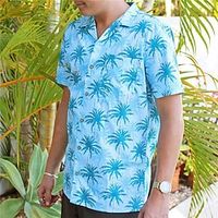 Men's Shirt Summer Hawaiian Shirt Coconut Tree Graphic Prints Turndown Blue Casual Holiday Short Sleeve Button-Down Print Clothing Apparel Tropical Fashion Streetwear Hawaiian miniinthebox - thumbnail