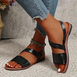 Women's Sandals Boho Bohemia Beach Daily Flat Heel Open Toe Casual Faux Leather Loafer Light Brown Black White Lightinthebox