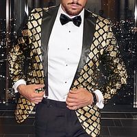 Men's Fashion Disco Sequin Blazer Jacket Geometric Blazer Regular Plus Size Single Breasted One-button Black Gold Silver Royal Blue 2023 Lightinthebox - thumbnail