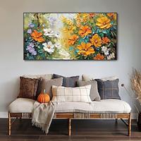 Handmade Oil Painting Canvas Wall Art Decoration 3D Palette Knife Orange-White Large Flowers for Home Decor Rolled Frameless Unstretched Painting Lightinthebox