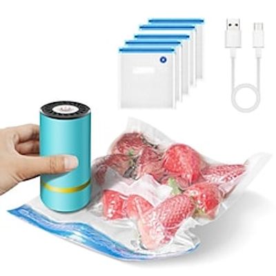 Vacuum Food Sealer with Reusable Sous Vide Bags Sealing Packing System USB Rechargeable Electric Vacuum Seal Machine for Various Food Preservation miniinthebox