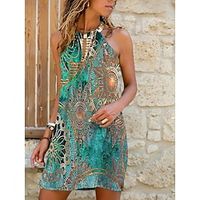 Women's Mini Dress Green Blue Light Blue Sleeveless Floral Print Spring Summer Halter Neck Regular Fit Boom Sale Dress S M L XL XXL 3XL Lightinthebox - thumbnail