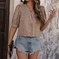 Women's Shirt Blouse Graphic Casual Print Khaki Short Sleeve Fashion V Neck Summer Lightinthebox