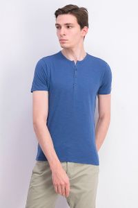 Mens Short Sleeve Henley Tee  Blue