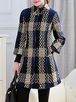 High Neck Slit Pocket Checkered Coats - thumbnail