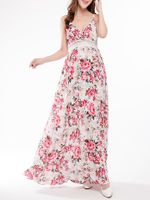 Floral Print Sexy Hollow Camisole V-neck Women Maxi Dress