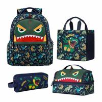 Nohoo Kids 16 Inch School Bag With Lunch Bag Handbag And Pencil Case - Set Of 4 Dino - Green