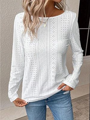 Jacquard Crew Neck Casual Long Sleeve T-Shirt Jacquard Crew Neck Casual Long Sleeve T-Shirt