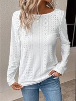 Jacquard Crew Neck Casual Long Sleeve T-Shirt