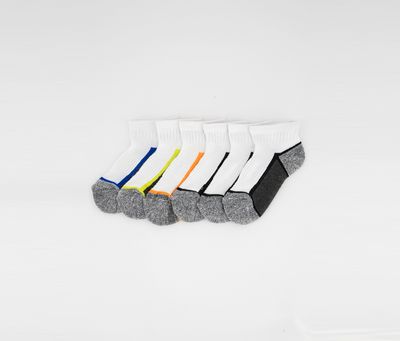 Boys 6 Pack Cushioned Quarter Socks White/Grey Combo Boys 6 Pack Cushioned Quarter Socks White/Grey Combo