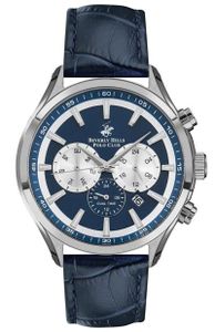 Beverly Hills Polo Club Men's Quartz Movement Watch, Multi Function Display and Leather Strap - BP3112X.399, Blue