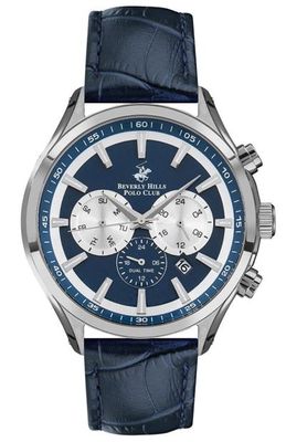 Beverly Hills Polo Club Men's Quartz Movement Watch, Multi Function Display and Leather Strap - BP3112X.399, Blue