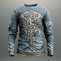 Graphic Viking Fashion Designer Casual Men's 3D Print T shirt Tee Sports Outdoor Holiday Going out T shirt Blue Sky Blue Khaki Long Sleeve Crew Neck Shirt Spring   Fall Clothing Apparel S M L XL 2XL Lightinthebox - thumbnail