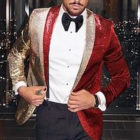 Men's Fashion Disco Sequin Blazer Jacket Pattern Plus Size Regular Slim Fit Single Breasted One-button Black Gold Red 2023 Lightinthebox - thumbnail
