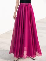 High-waisted, thin, solid-color long skirt, female square dance, big swing skirt