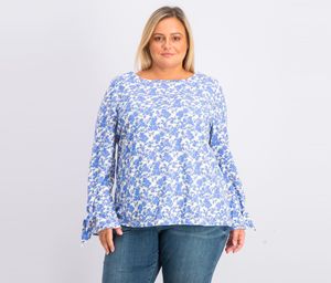 Womens Tie-Sleeve Floral-Print Top  Blue/White