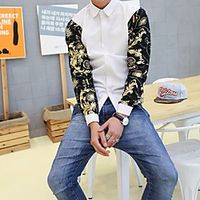 Men's Shirt Color Block Turndown Casual Daily Long Sleeve Tops Casual Sports Blue White Black Lightinthebox - thumbnail