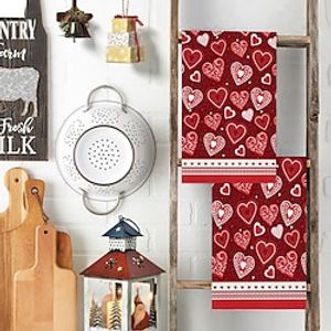 Kitchen Towels Happy Valentine's Day Dish Towels for Kitchen Bathroom Hand Towels Soft Absorbent Tea Towel Washable Cleaning Cloth Fast Drying Resuable Kitchen Towel Set(Love Hearts) Lightinthebox