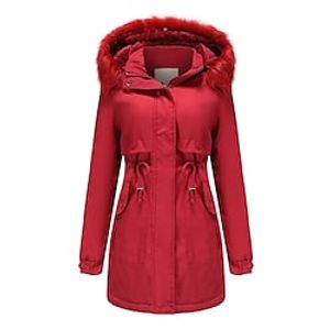 Women's Plus Size Winter Jacket Fleece Jacket Pocket Plain Outdoor Causal Long Sleeve Hooded Regular Winter Fall Light Army Green Black Blue L XL XXL 3XL 4XL Lightinthebox