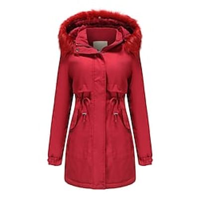 Women's Plus Size Winter Jacket Fleece Jacket Pocket Plain Outdoor Causal Long Sleeve Hooded Regular Winter Fall Light Army Green Black Blue L XL XXL 3XL 4XL Lightinthebox