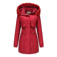 Women's Plus Size Winter Jacket Fleece Jacket Pocket Plain Outdoor Causal Long Sleeve Hooded Regular Winter Fall Light Army Green Black Blue L XL XXL 3XL 4XL Lightinthebox - thumbnail