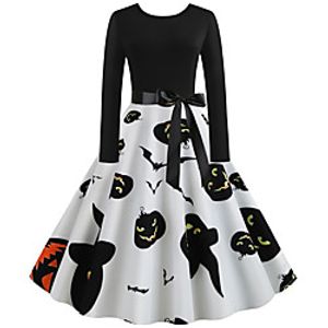 Women's A Line Dress Midi Dress Black Long Sleeve Print Vintage Style Fall Winter V Neck Vintage 2021 S M L XL XXL miniinthebox