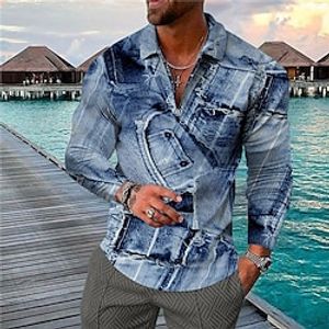 Men's Collar Polo Shirt Golf Shirt Graphic Turndown Blue 3D Print Outdoor Street Long Sleeve Zipper Print Clothing Apparel Fashion Designer Casual Breathable  Summer  Spring  Summer Lightinthebox