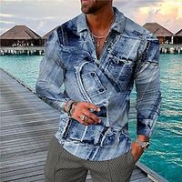 Men's Collar Polo Shirt Golf Shirt Graphic Turndown Blue 3D Print Outdoor Street Long Sleeve Zipper Print Clothing Apparel Fashion Designer Casual Breathable  Summer  Spring  Summer Lightinthebox - thumbnail