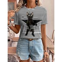 Women's T shirt Tee Animal Daily Weekend Print Black Short Sleeve Fashion Round Neck 3D cat Summer Lightinthebox