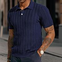 Men's Knit Polo Casual V Neck Short Sleeve Fashion Muscle Solid / Plain Color Pocket All Seasons Black Dark Green Dark Coffee Dark Blue Knit Polo Lightinthebox