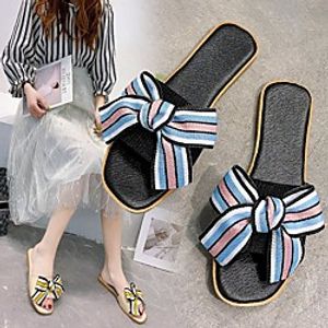 Women's Slippers  Flip-Flops Flat Heel Open Toe PU Bowknot Color Block Black Green Beige miniinthebox