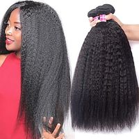 3 Bundles Hair Weaves Brazilian Hair kinky Straight Yaki Straight Human Hair Extensions Unprocessed Human Hair Natural Color Hair Weaves  Hair Bulk Extension Bundle Hair 8-28 inch Black Natural Lightinthebox - thumbnail