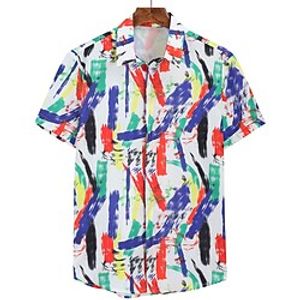 Men's Shirt Graphic Classic Collar Casual Daily Short Sleeve Tops Tropical Rainbow Lightinthebox