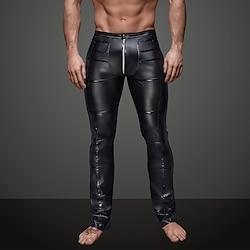 Dance Costumes Exotic Dancewear Pole dance Pants Metal Chain Pure Color Splicing Men's Performance Training Natural PU Lightinthebox